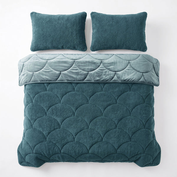 Bettdecke ohne Bezug – Lazy Teddy/Velvet Grün mit Kissenbezügen