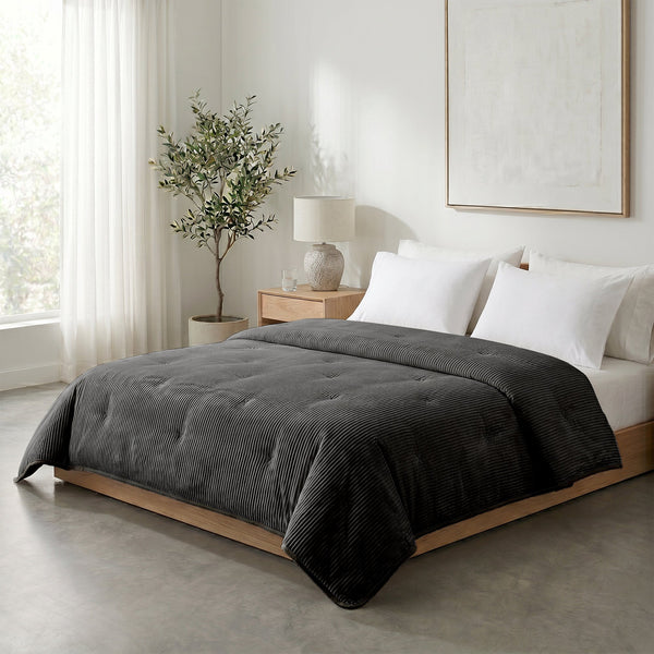 Bettdecke ohne Bezug – Lileo Cord Quilt – Anthrazit/Schwarz