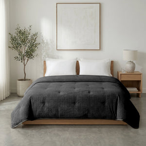 Bettdecke ohne Bezug – Lileo Cord Quilt – Anthrazit/Schwarz
