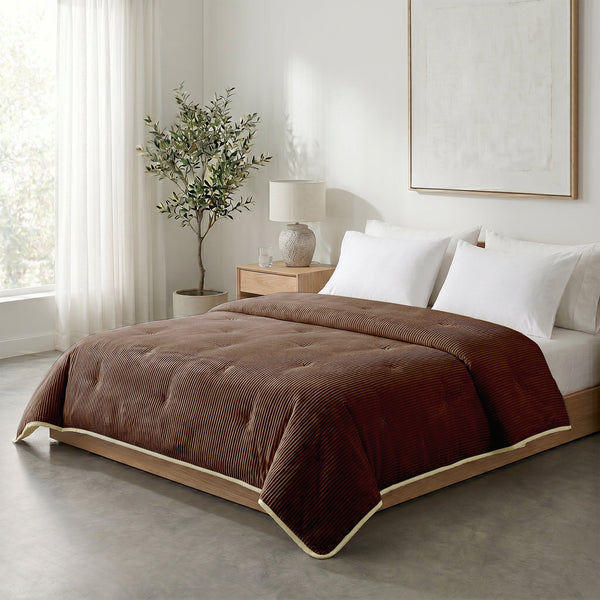Bettdecke ohne Bezug – Lileo Cord Quilt – Schokoladenbraun/Creme