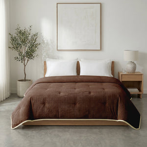 Bettdecke ohne Bezug – Lileo Cord Quilt – Schokoladenbraun/Creme