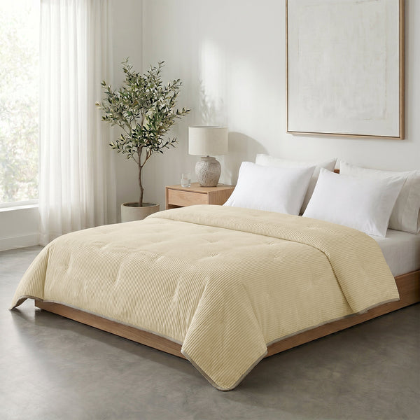 Bettdecke ohne Bezug – Lileo Cord Quilt – Champagner/Taupe