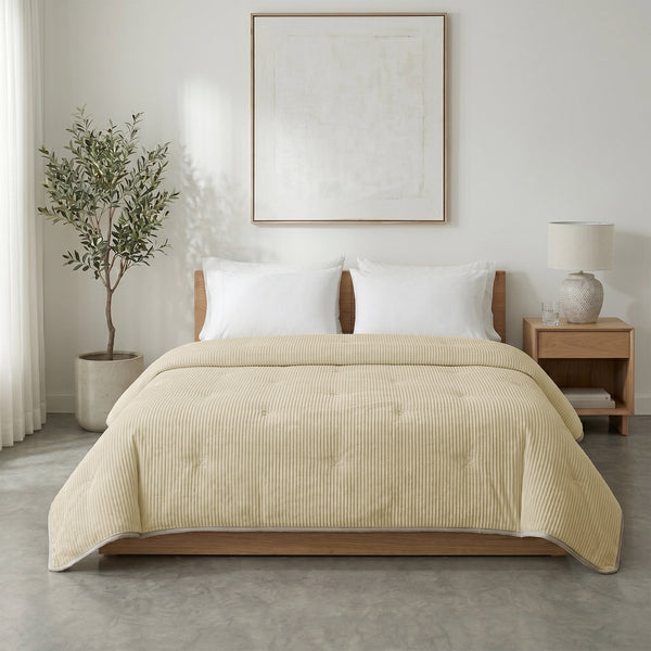 Bettdecke ohne Bezug – Lileo Cord Quilt – Champagner/Taupe