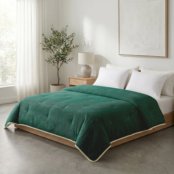 Bettdecke ohne Bezug – Lileo Cord Quilt – Dunkelgrün/Creme