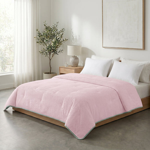 Bettdecke ohne Bezug – Lileo Cord Quilt – Altrosa/Hellgrau