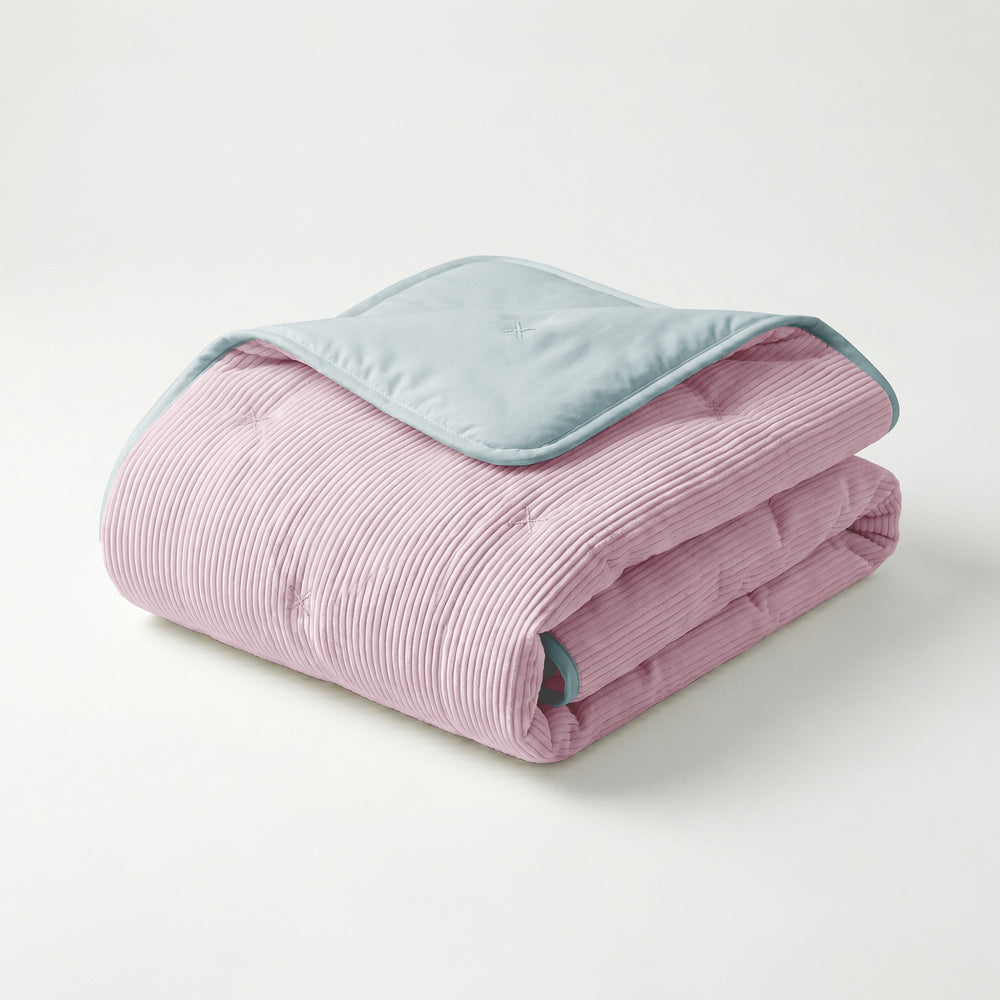 Bettdecke ohne Bezug – Lileo Cord Quilt – Altrosa/Hellgrau