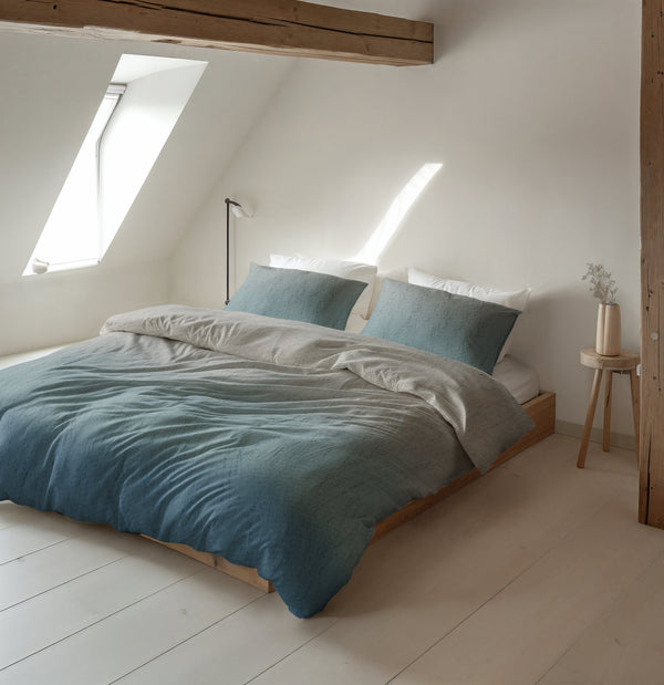 Bettbezug - Gradia Beige/Blau Flanell