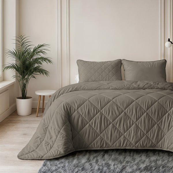 Bettdecke Ohne Bezug - Lileo Lazy Bettdecke Uni Taupe/Grau Mit Kissenbezügen