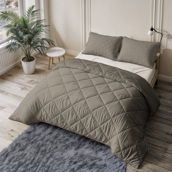 Bettdecke Ohne Bezug - Lileo Lazy Bettdecke Uni Taupe/Grau Mit Kissenbezügen
