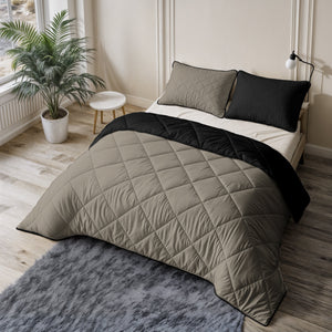 Bettdecke Ohne Bezug - Lileo Lazy Bettdecke Uni Taupe/Schwarz Mit Kissenbezügen