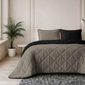 Bettdecke Ohne Bezug - Lileo Lazy Bettdecke Uni Taupe/Schwarz Mit Kissenbezügen