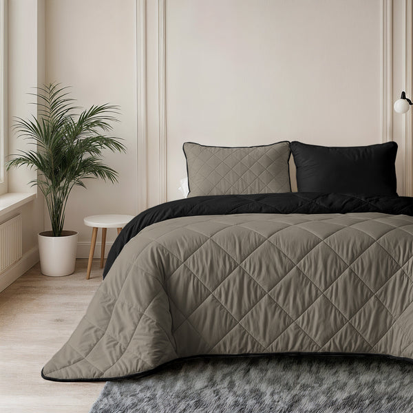 Bettdecke Ohne Bezug - Lileo Lazy Bettdecke Uni Taupe/Schwarz Mit Kissenbezügen