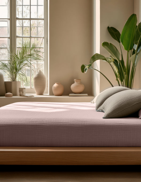 Musselin Spannbettlaken Blush Rosa