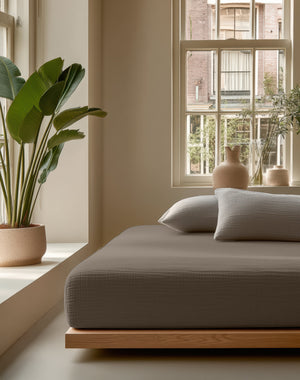 Musselin Spannbettlaken Taupe