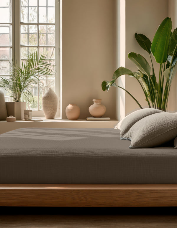 Musselin Spannbettlaken Taupe