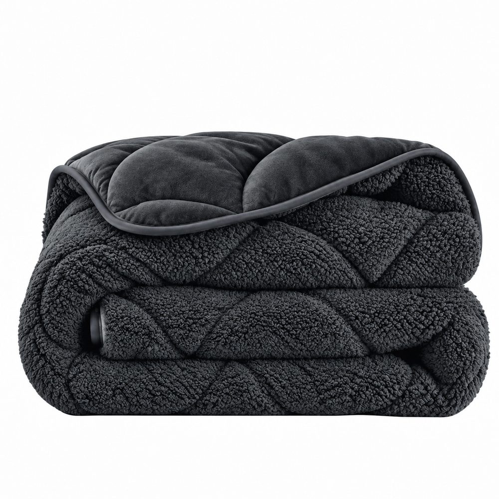 Bettdecke ohne Bezug – Lazy Teddy/Velvet Schwarz mit Kissenbezügen
