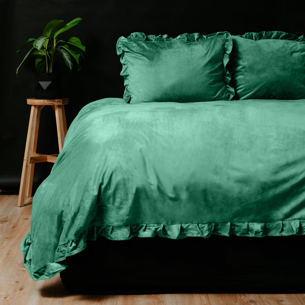 Bettbezug - Velvet Ruffles Grün