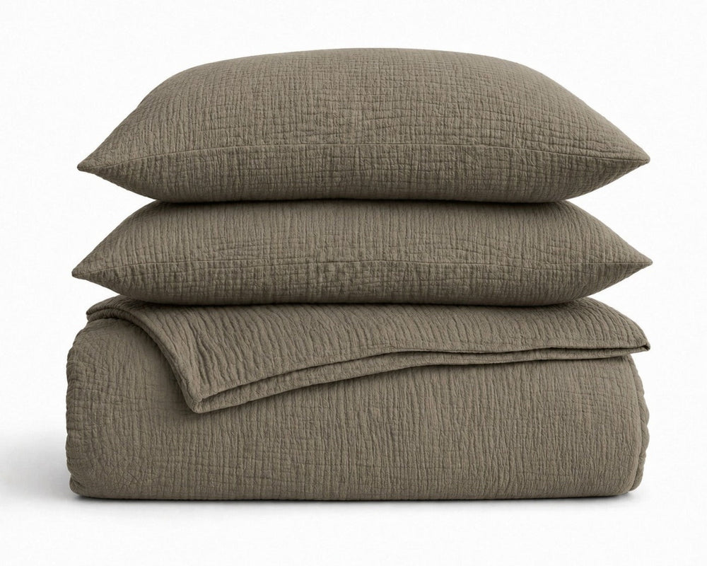 Bettdecke Ohne Bezug - Lazy Bettdecke Musselin Taupe Mit Kissenbezügen (100% Baumwolle)