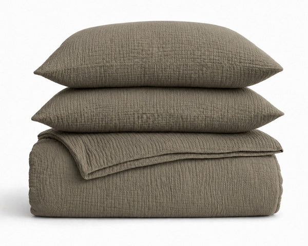 Bettdecke Ohne Bezug - Lazy Bettdecke Musselin Taupe Mit Kissenbezügen (100% Baumwolle)