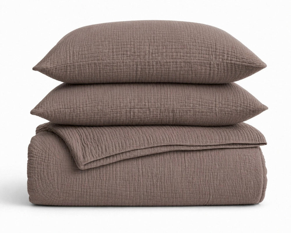 Bettdecke Ohne Bezug - Lazy Bettdecke Musselin Donker Taupe Mit Kissenbezügen (100% Baumwolle)