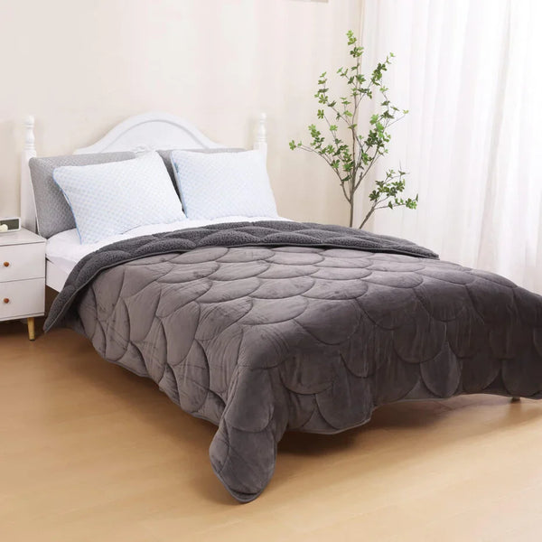 Bettdecke Ohne Bezug - Lileo Velvet Sherpa Ganzjahres-Komfort – Grey (mit Einstecklasche)